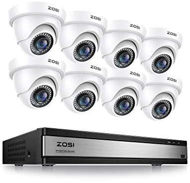 ZOSI 1080P Kit de Cámaras Vigilancia 1080P 8 Canales Videograbador DVR con (8) 2MP Cámara de Seguridad Exterior, 2TB Disco Duro, 20M Visión Nocturna, Alarma de Movimiento, P2P