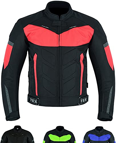 Texpeed Chaqueta moto hombre 4 estaciones con protecciones - Impermeable de motociclista con armadura CE (EN 1621-1) - Verano/invierno Negro y Rojo - XXL