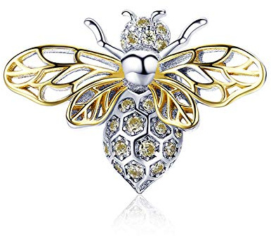 LaMenars Charms Hummel Gold 925 Sterling Silver Vergoldet Anhänger mit Zirkonia passt Europa Charm Armband Halskette, Geschenke für Frauen