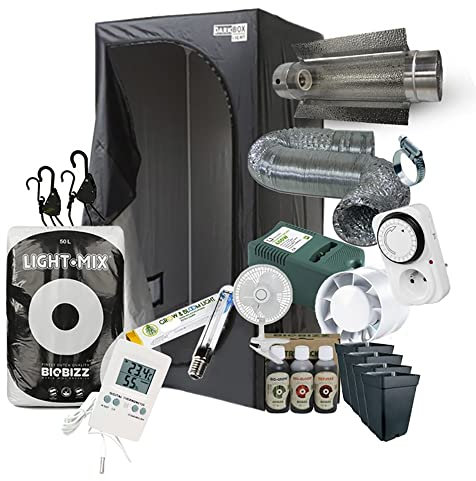 HYDROPLANETE Pack Chambre de Culture Indoor - Tente 80, 100 ou 120cm - kit Cooltube HPS 250, 400 ou 600W - Inclus Engrais, Pots et terreau Biobizz - Pret-à-Planter ! (120x120x200cm - 600W)