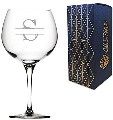 Personalised Engraved Novelty Initial and Name Juniper Cocktail/Gin Glass, Letter S, Personalise with Any Name, Presented in a Quality Gift Box, Perfect for Any occasi