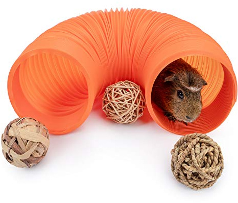 Niteangel Fun Tunnel with 3 Pack Play Balls for Guinea Pigs, Chinchillas, Rats and Dwarf Rabbits (Orange)