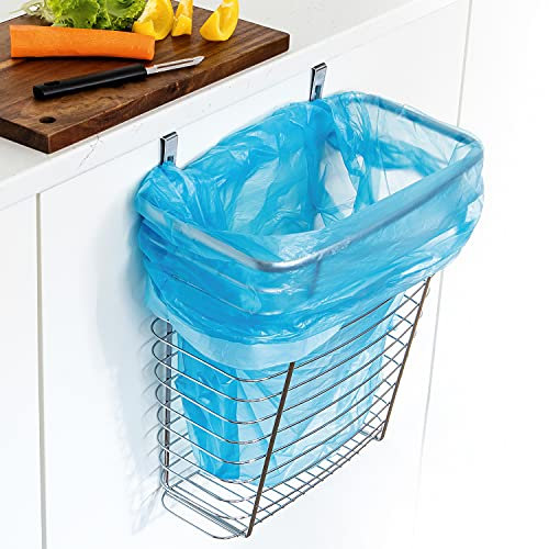 Tatkraft Top Chromed Steel Bin for Kitchen Cupboard, Over Door Bin 10L, Kitchen Storage Organizer, Hanging Waste Basket