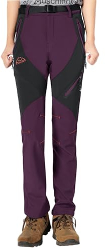 YSENTO Damen Outdoor Wanderhose Wasserdicht Softshellhose Fleece Gefüttert Warm Winter Trekkinghose Skihose
