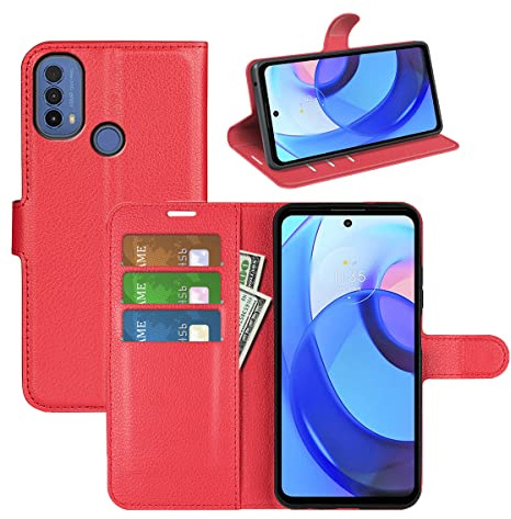 Fertuo Funda para Motorola Moto E20 / E40 / E30, Carcasa Libro con Tapa de Cuero Piel Wallet Case Flip Cover con Kickstand, Hebilla Magnetica, Ranuras para Tarjetas para Moto E20 / E40 / E30, Rojo