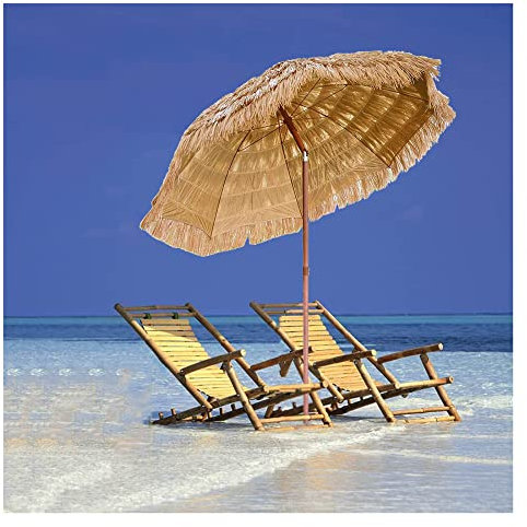 XPGEREP Portable Parasol de Plage Hawaïen, Parasol de Plage Naturel, Diamètre 2.4m, Inclinable Parasol Paille pour Piscine/Natural Color/Height 2.2m