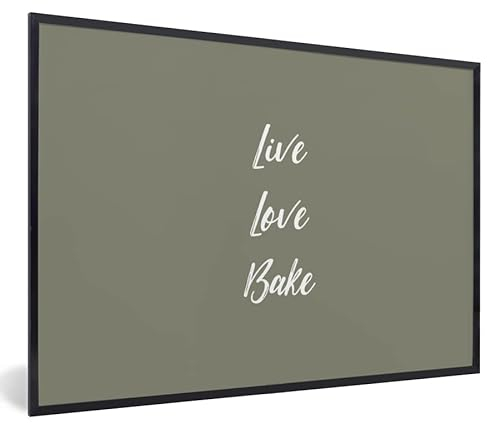 MuchoWow Poster encadré Live love bake - Citations - Proverbes - Pâtisserie Tableau deco avec cadre 60x40 cm affiche decoration murale