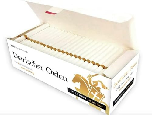 Deutscher Orden Extra lange Zigarettenhülsen (24 mm Filterlänge) 1000 Hülsen (5 Packungen x 200 Hülsen + 1 KOSTENLOSE MASCHINE)