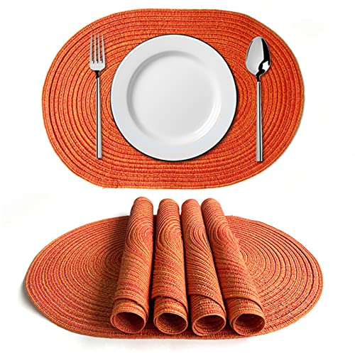 Tischset Oval, 6er-Set Tischmatte, abwaschbares Platzset mit geflochtener Optik, Wärmeisolierung, rutschfeste Platzdecke Tischdekoration (Orange)