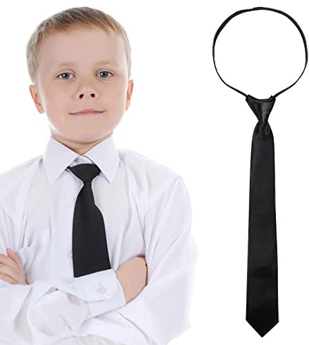 Yolev Schwarze Krawatte Kinder Jungen mit Reißverschluss Kinder Krawatte Jungen Clip Krawatte Schwarz Einfarbig Einheitliche Vorbindung Verstellbare Krawatte für Hochzeit Abschlussfeier Show