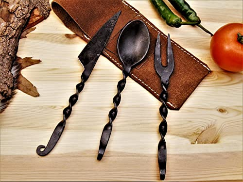 Mittelalter Besteck Set, handgeschmiedet Mittelalter Essbesteck 621EA, Schwarz