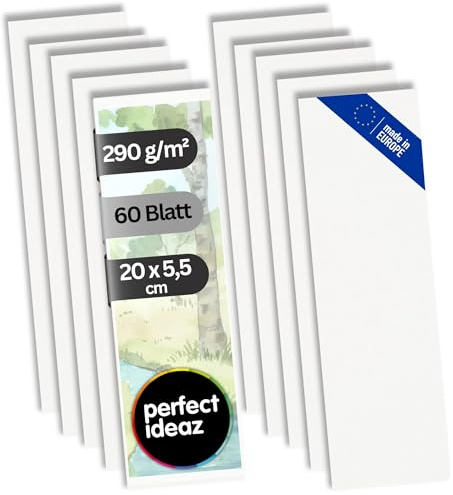 perfect ideaz – Akvarellbokmärken – 60 ark, 20 x 5,5 cm, 290 g/m² – Premiumpapper naturvitt (blanko) – Akvarellpapper syrafritt, FSC®-certifierat