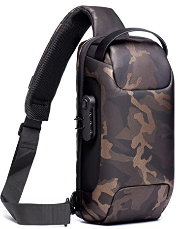 FANDARE Brusttasche Diebstahlschutz Sling Bag Herren Damen Umhängetaschen mit USB-Ladeanschluss Schultertasche Crossover Rucksack Daypacks für Reisen Wandern Mehrere Taschen Crossbody Pack Camo