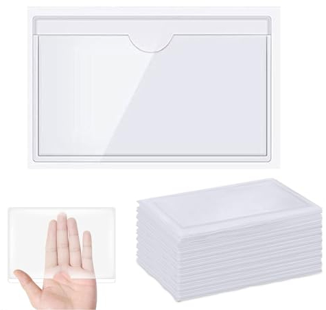 200 Stück Visitenkartentaschen Selbstklebend Transparent mit Daumenausstanzung oben, Selbstklebende Etikettenbeutel, Transparenter Kreditkartenhalter, Etiketten Kartenhalter(Size:(A6)16 * 11CM)