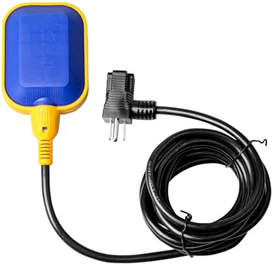 GUETNEU Universal Tethered Float Switch for Sump Pumps - 15A, 110~250V AC, Piggyback Style Plug, 10 Feet Cord - Ideal for Water Tanks, Sewage Pumps, Septic Tank Pumps, and More