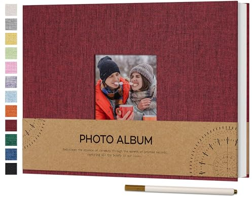 Vienrose Fotoalbum Selbstklebend, 60 Seiten, 21,5x30 cm, Rot | Leinen Photo Album, Fotoalbum Selbstklebend zum Einkleben 10x15, Hochzeit Jahrestag Geburtstag Fotoalben mit Metallstift