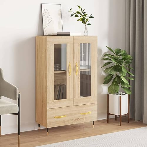 ARKEM Anrichte hoch, Sonoma-Eiche, 69,5 x 31 x 115 cm, Holz, modernes Küchenbuffet, Schlafzimmermöbel, Sideboard, Wohnzimmer