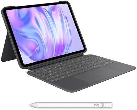 Logitech Combo Touch iPad Pro 11 Zoll (M4) Tastatur-Case und Logitech Crayon digitaler Zeichenstift (ab 2018), Deutsches QWERTZ-Layout, Graphit