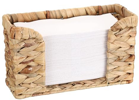 BSTKEY Natural Water Hyacinth Paper Towel Holder, Hand Woven Folded Tissue Paper Dispenser Guest Towel Dispenser Household Countertop Napkin Holder Paper Holder