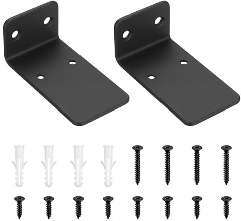 2 Piezas Soporte Estanteria Pared Flotante, 90mm Soportes para Estantes Baldas Invisibles, Soportes de Estante Flotante de L, Escuadras para Estanterias Madera para Estantería Estante, Negro