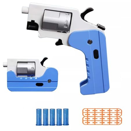 HNSYPX Kontinuierliches Feuer Anti Stress Spielzeug Revolver-Stil,Kreativ Legierung Fidget Soft Bullet Guns Toy +20 Weiches Geschoss Zusammenklappbar EDC Modisch,Antistress Spielzeug