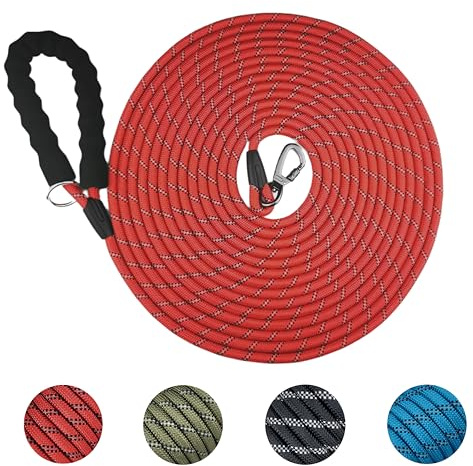 YUAN NIAN Schleppleine für Hunde, 5M / 10M / 15M Starke Hundeleine mit Bequemen Gepolsterter Griff, Ausbildungsleine für Kleine bis Große Hunde (Rot, 5M × 10MM)