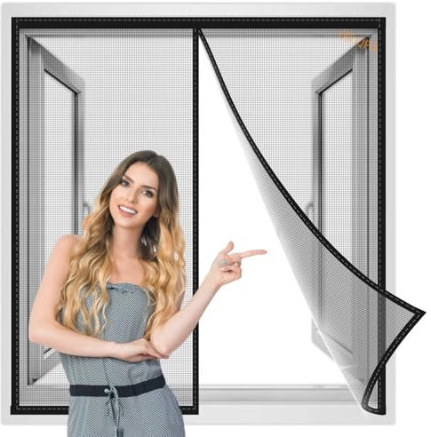 Magnet Fliegengitter Fenster Vorhang 160x165 cm, einfach zu montieren Ohne Bohren, für Holz, Eisen, Aluminium Fensteren und Balkon Schwarz, Verstärkte