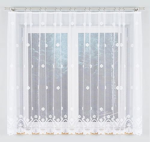 Gardinen Vorhangen Weiß 500x150 cm (BxH) Alloro Kurz Vorhänge mit Kräuselband Jacquard Küchengardinen Scheibengardine Wohnzimmer Gardinenschals Kurzstores Blumen