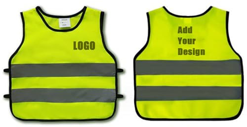 Giubbotto di Sicurezza per Bambini Nome/Immagine/Logo Personalizzati Alta visibilità Gilet Catarifrangente per La Strada Verso La Scuola Il Ciclismo Lo Sport, 3XL,Yellow
