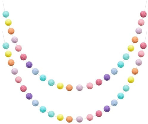 Qaestuan 2 Piezas Guirnaldas de Pompones de Fieltro, Guirnalda de Bolas de Fieltro con 60 Pompones, Guirnalda de Fieltro de Colores, Pompones Manualidades Guirnalda, para Fiestas Decoración de Pared
