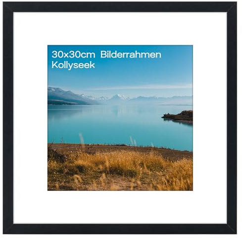 kollyseek 30x30cm MDF Picture Frame with Acrylic Glass and White Mount 12x12 in Display Photo Frame Decorative Poster Frame with Wood for Desktop/Wall Mounting （Black）