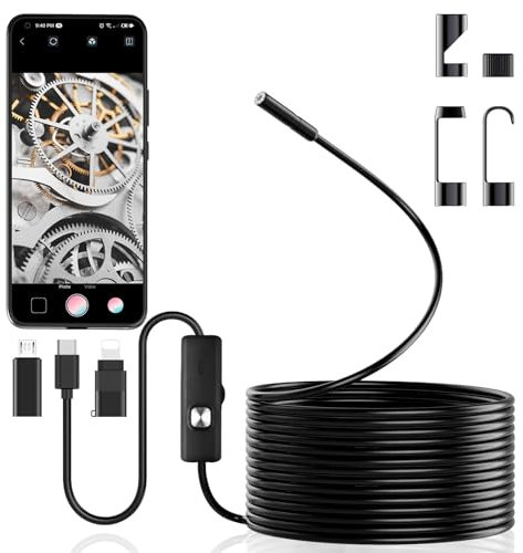 Endoscope Inspection Camera, Endoscope Camera with 8 LED Lights No WiFi, IP67 Waterproof Endoscopes Flexible Rigid Snake Cameras Tube Sink Pipe Drain Cameras for Android/i-Phone/i-Pad(16.4 ft/5m)