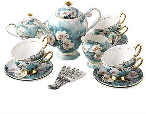 sjdoPulse Service À Thé en Porcelaine Britannique 21 Pièces, Service À Café en Porcelaine Anglaise À Fleurs Vintage, Service À Thé De L'Après-Midi, Service À Thé De Mariage pour Adultes