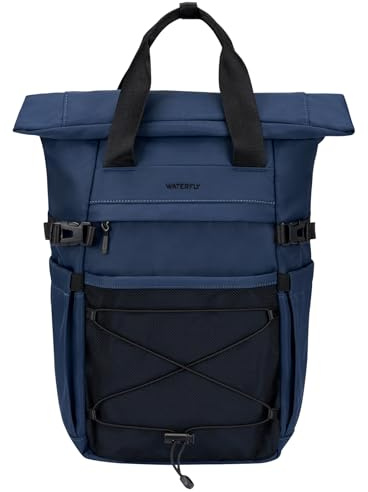 WATERFLY Rolltop Rucksack Herren Damen: 16L-21L Rollrucksack Stylischer Tagesrucksack Schulrucksack mit 16 Zoll Laptopfach Unisex Backpack für Reisen Freizeit Uni Job Sport Blau