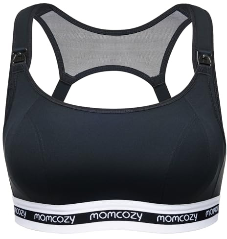 momcozy Soutien Gorge Allaitement FB011, Brassiere Allaitement Sport à Maintien Léger, Soutien Gorge de Grossesse sans Armature avec Coques Rembourrées