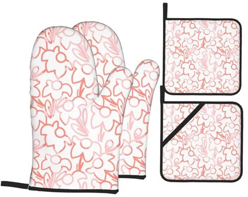 Guanti Da Forno E Presine Da Cucina Set, Flowers Guanti Da Cucina Professionale Presine Da Cucina Pratico Guanti Da Forno Per Cottura Forno Natale