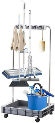 Carro de limpieza con ruedas,Carros de limpieza con ruedas, Carro de limpieza de gran capacidad, Organizador de escobas, herramientas de almacenamiento de estaciones de limpieza para hospitales, fábri