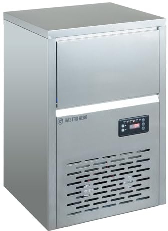 GastroHero Vollwürfel Eisbereiter, 40kg/Stunde, 230 V, Edelstahl VWEB-ECO40 | 10 kg Vorratsbehälter, produziert Eiswürfellagen mit Sollbruchstellen, ca. 22 mm Kantenlänge, luftgekühlt