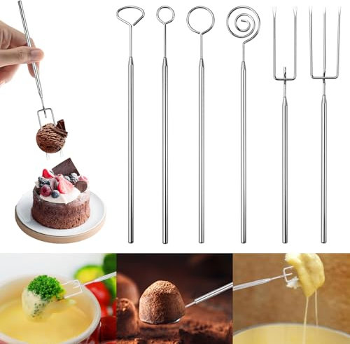 EUIEUT 6 Pcs Fourchette à Chocolat en Acier Inox, Fourchette Dessert Multiforme, Fourchettes à Fondue Fromage, Couverts à Fondue en Argent, Couverts à Praliné Anti-chaleur, pour Cuisine Cafés Hôtel