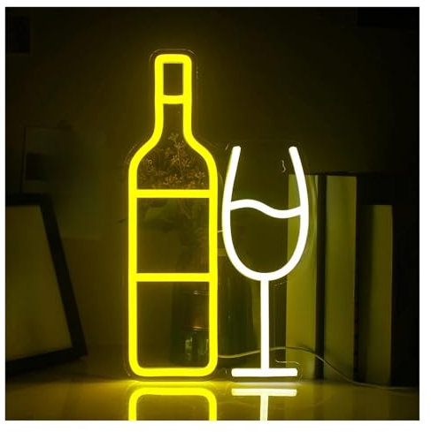 Hängende Kunst-Leuchtreklamen Neonschild „Champagnerkelche“, USB-dimmbares LED-Leuchtschild, Wanddekoration Für Bar, Club, Shop, Party, Kunst, Logo 40cm×23cm