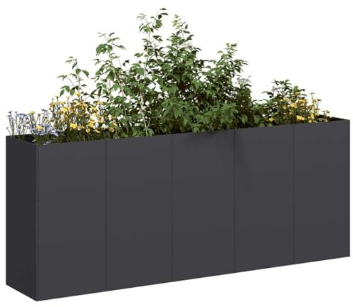 Homgoday Jardinera de Acero Laminado en frío Negro 200x40x80 cm Jardinería para Cultivo de Flores Plantas Hierbas Huerto Urbano para Jardín Terraza Patio Balcón