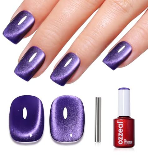 Ozzeal Cat Eye UV Gel Nagellack, 15ML Fantasie Lila Magnetischer Katzenauge UV Nagellack Frühling Sommer Glitter Holographisch Shimmer Soak Off Led Gel Nail Polish