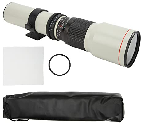 Qukaim Teleobjetivo manual F8-F32 de 500 mm, teleobjetivo de alta potencia con filtro UV para observación de aves, caza, deportes, juegos, compatible con varias cámaras