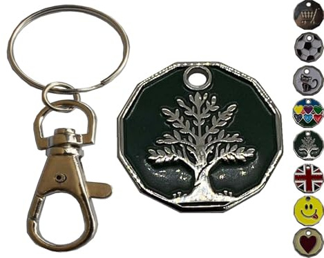 ROKEL Trolley Token Keyring 1Pc – £1 Coin Shape Tokens Key Rings for Shopping Trolleys, Supermarkets, Gym Lockers, Reusable, Lightweight & Handy Keychain (1, Tree of Life)