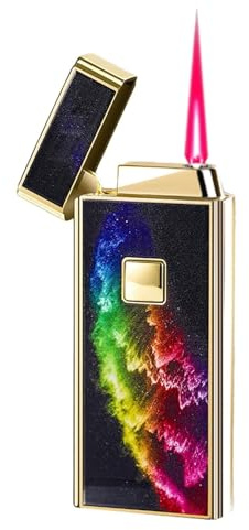 Briquet coupe-vent portable à flamme rouge, allumage par simple pression d'un bouton, taille de flamme réglable, corps en métal gaufré, idéal for les voyages, le camping et la randonnée, cadeau for ho