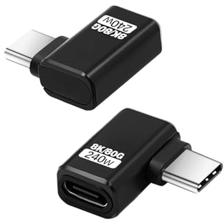 Duttek Adaptador USB-C en ángulo recto de 80 Gbps, hasta [video de 8K a 60Hz, carga de 240 W, transferencia de datos de 80 Gbps] Adaptador extensor USB C de 90 grados para Thunderbolt 5/4, iPhone 16