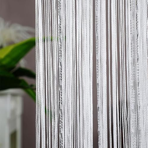 Highdi Cortina Puerta de Hilos Estilo Nórdico, Cortina de Perlas para Balcón, Separador de Habitaciones Protección contra Insectos para Interior Exterior Cocina Salon Dormitorio (Blanco,1x2m)