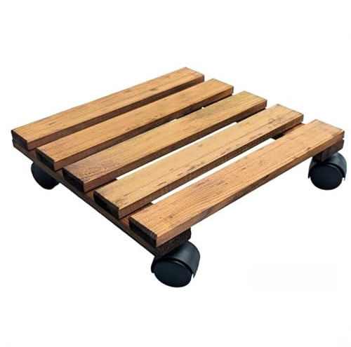 STOLMAK Pflanzenroller Eckig 30x30x8 cm Braun Blumentopf Untersetzer mit Rollen Outdoor Kiefernholz Wetterfest Rollbrett Pflanzen Transport Blumenuntersetzer Blumenroller Massivholz