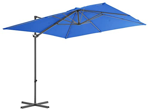 GLJTUO Parasol De Terrasse Déporté en Polyester Bleu, Protection UV, 8 Baleines, pour L'Extérieur, par Défaut,
