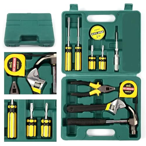 11PCS Household Hand Tools Kit DIY Repair Toolbox Set with Storage Case Home | Compact Maintenance Toolkit durable metal tools ergonomic grips organized carry box for furniture assembly workshop